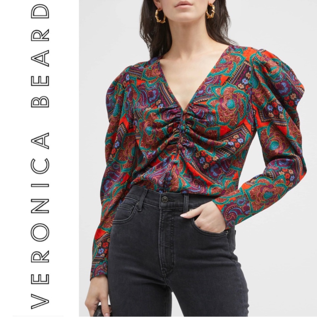 Veronica Beard Simmons Paisley Floral Silk Blend Whimsical Top Nwt Size 6